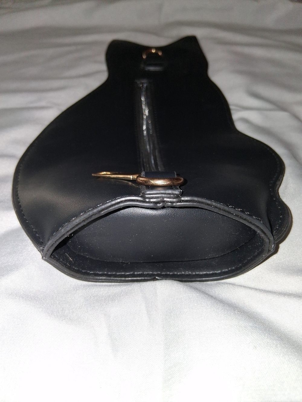 Black Faux Leather Cat Accessory with Purple Stitching No Strap - Picture 4 of 8